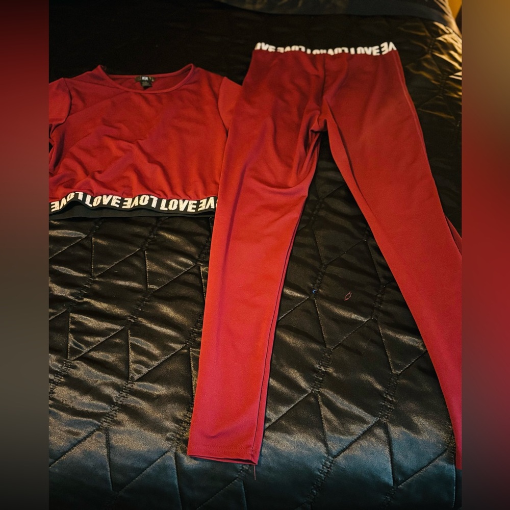 Love Red Workout Crop Top and Leggings Set Size L/XL